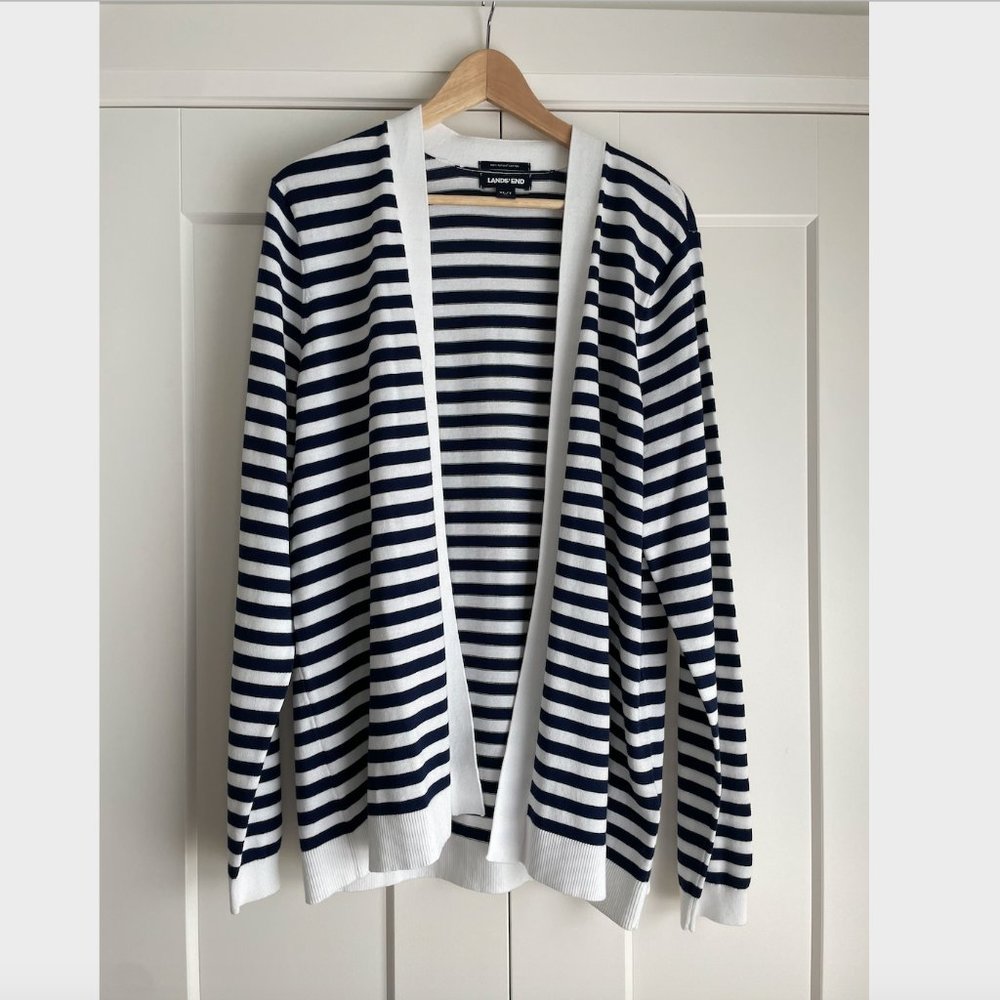 Never Worn! Navy/White stripe open front Supima cotton cardigan size XL Tall